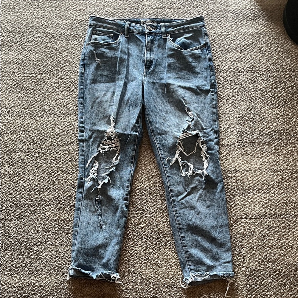 Distressed Rewash Blue Jeans
